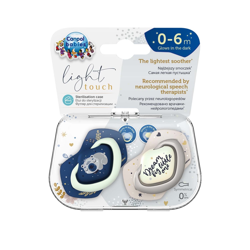 Canpol Babies Silicone Double Soother 0-6Months - Symmetrical Glowing in the Dark Sleepy Koala - Blue 