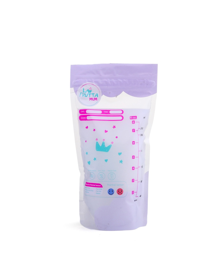 La Frutta MUm Premium Breastmilk Storage, 25 Bags 210ml, Pre-Sterilized, Leak proof, Freezer safe, Double zip lock.