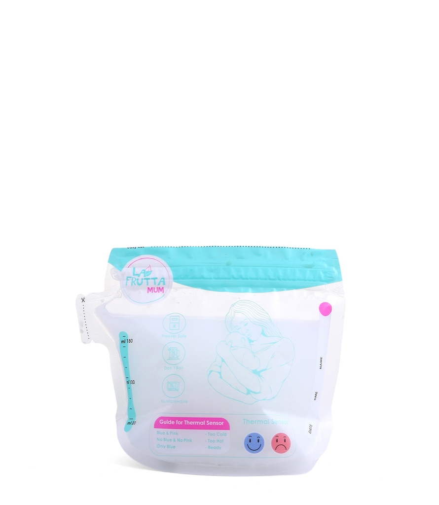 La Frutta MUM Milk Storage Bags 180ml 18Pcs, Pre-Sterilized, Leak proof, Freezer safe, Double zip lock.