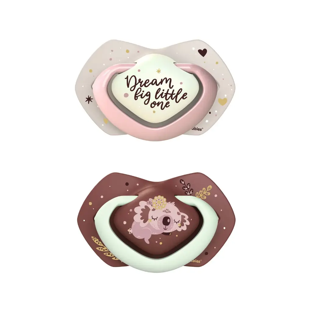 Canpol Babies Silicone Double Soother 0-6Months - Symmetrical Glowing in the Dark Sleepy Koala - Pink 