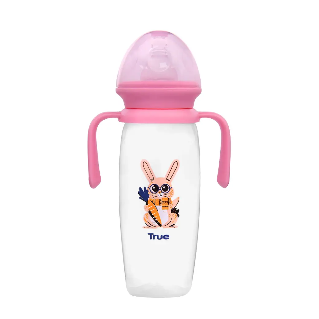 TRUE Gold Standard 270ml Feeding Bottle with Handles +3Months - Pink