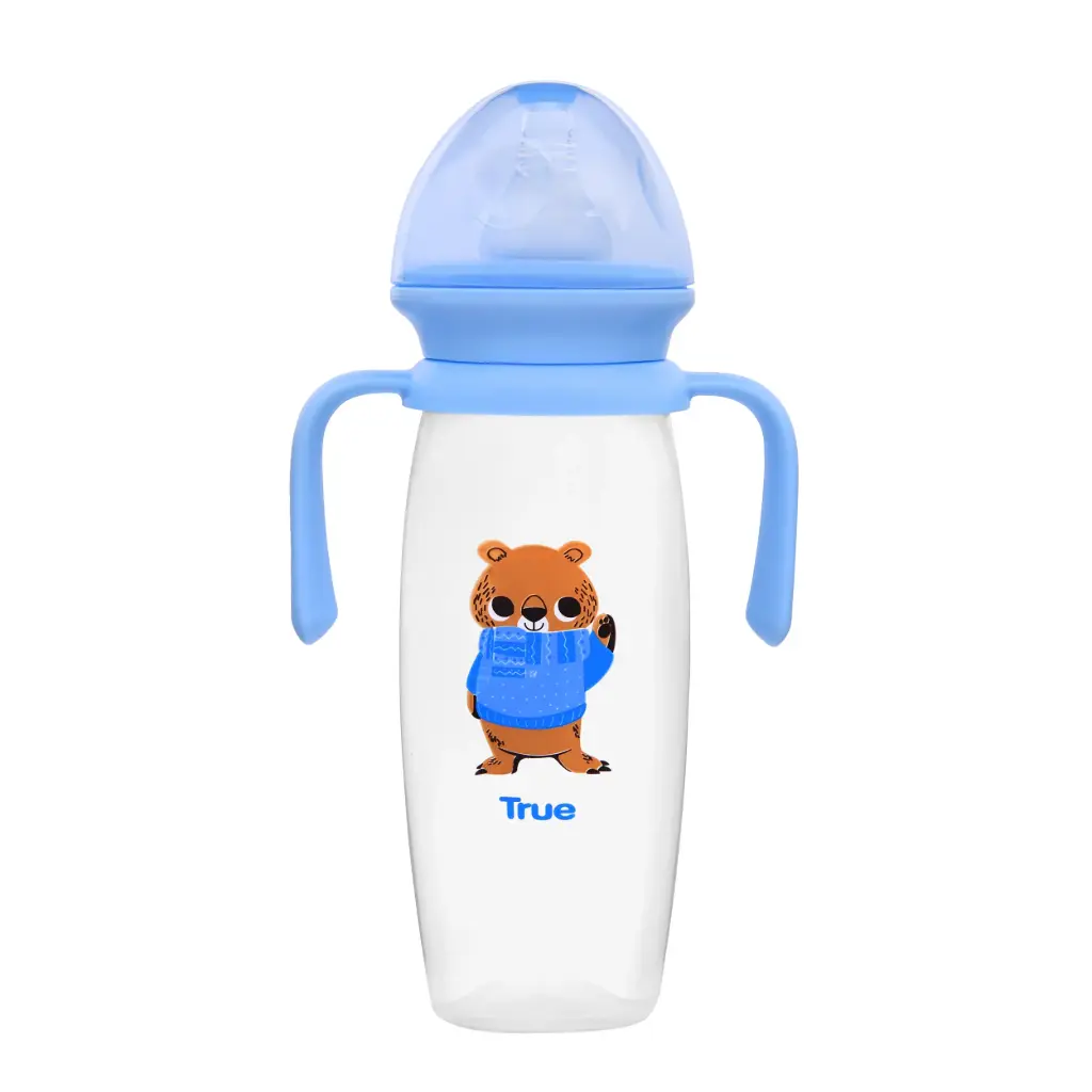 TRUE Gold Standard 270ml Feeding Bottle with Handles +3Months - Blue 