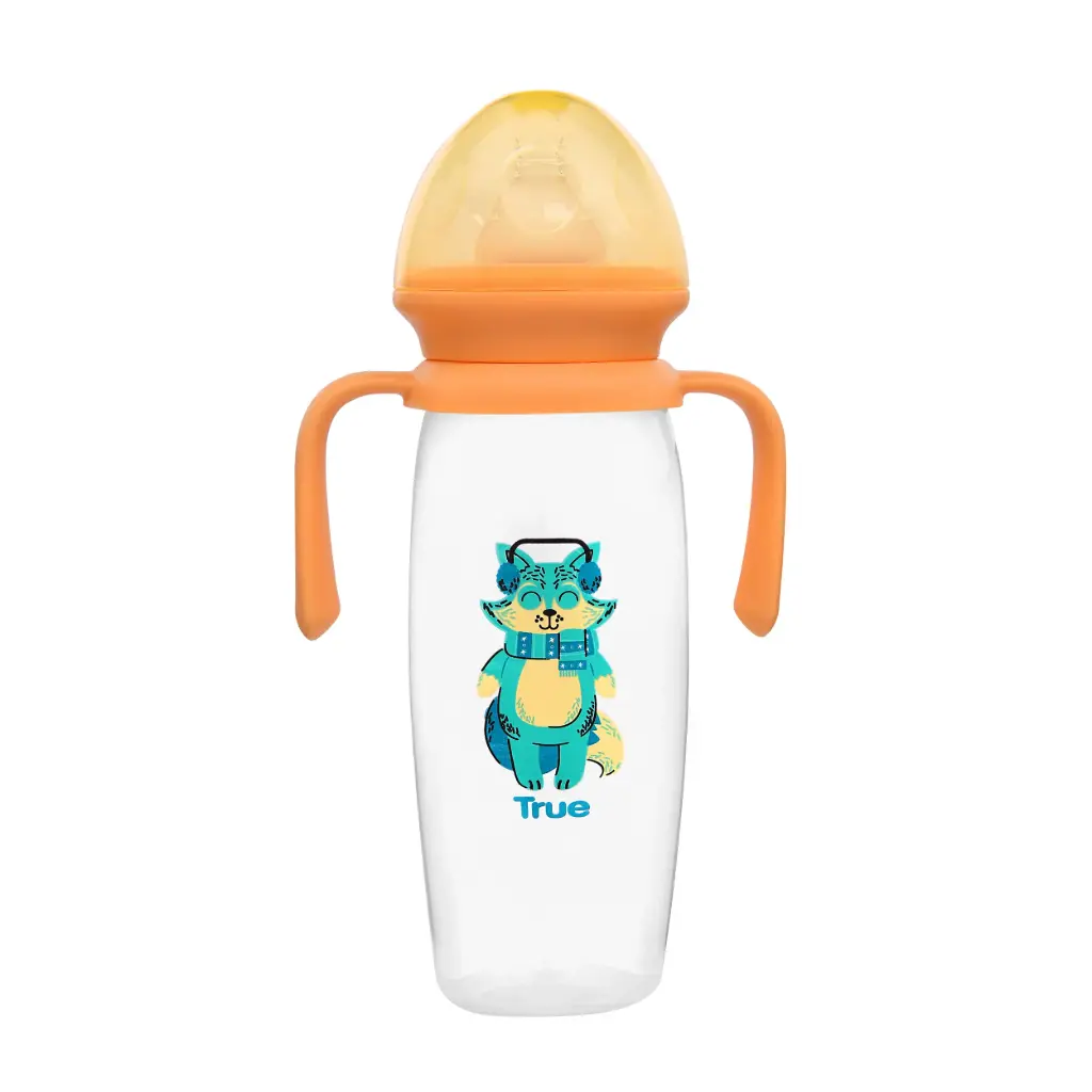 TRUE Gold Standard 270ml Feeding Bottle with Handles +3Months - Orange 