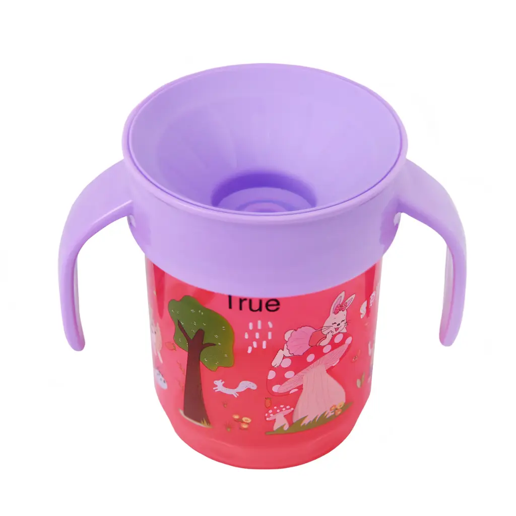 True Gold 360 Degree Cup 12+months 260ml with Handles & Cover - Pink