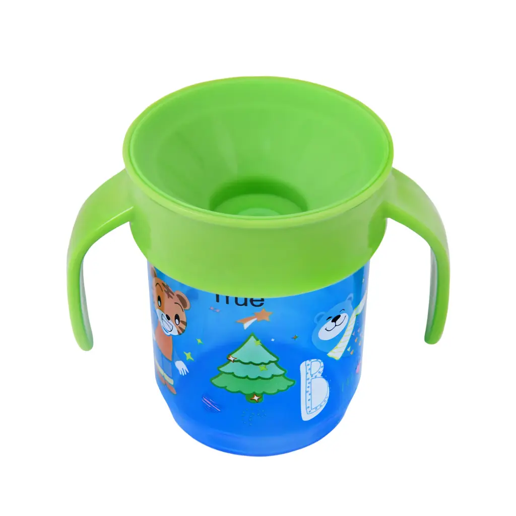 True Gold 360 Degree Cup 12+months 260ml with Handles & Cover - Blue 