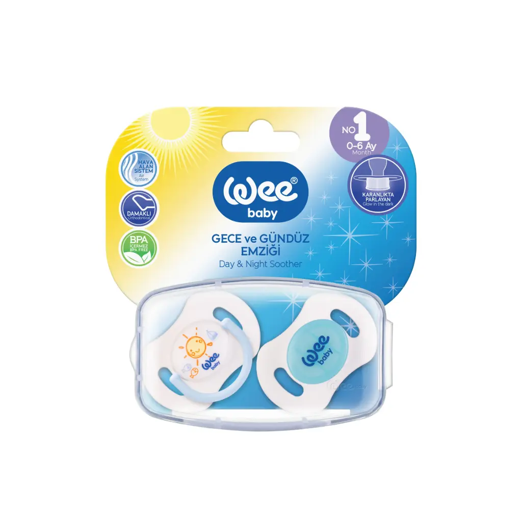 Wee Baby Day & Night Double Pacifiers Set in a Case 0-6Months - Blue