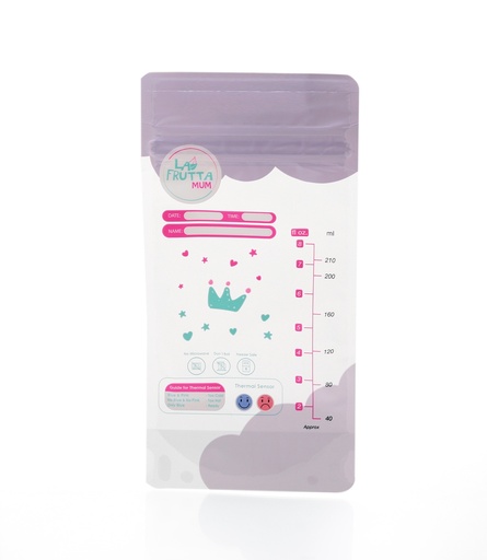 [25420] La Frutta MUm Premium Breastmilk Storage, 25 Bags 210ml, Pre-Sterilized, Leak proof, Freezer safe, Double zip lock.