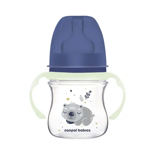 [25-236+] Canpol babies Wide Neck Anti-colic Bottle with Glowing Handles PP EasyStart 120ml Sleepy Koala 