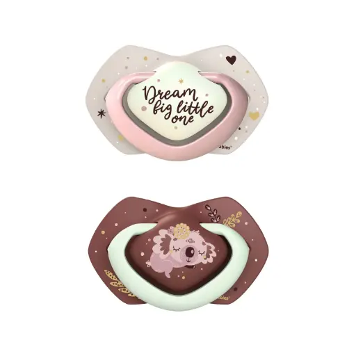 [22/658] Canpol Babies Silicone Double Soother 0-6Months - Symmetrical Glowing in the Dark Sleepy Koala - Pink 
