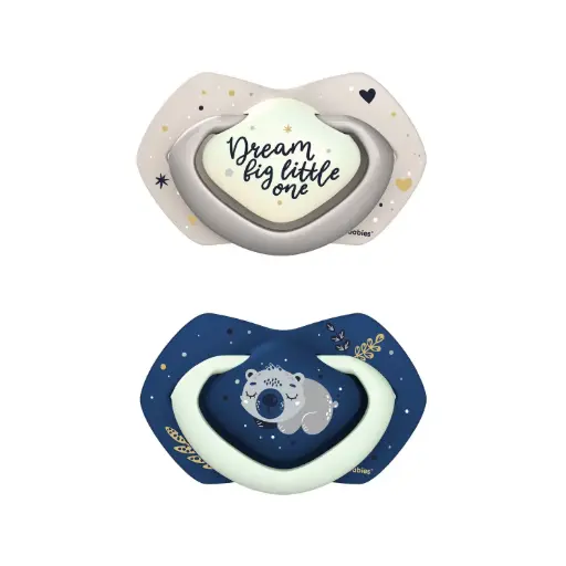 [22/658-] Canpol Babies Silicone Double Soother 0-6Months - Symmetrical Glowing in the Dark Sleepy Koala - Blue 