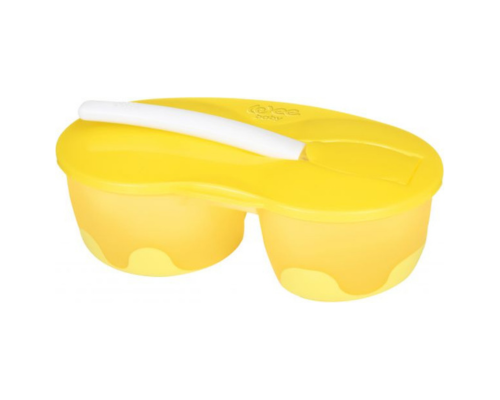 [6222027112182] Wee Baby Double bowl set + silicone spoon Yellow Color